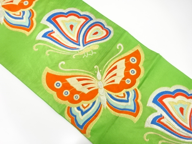 枝垂れ桜に蝶模様織り出し振袖用袋帯【中古】【着】 宗sou